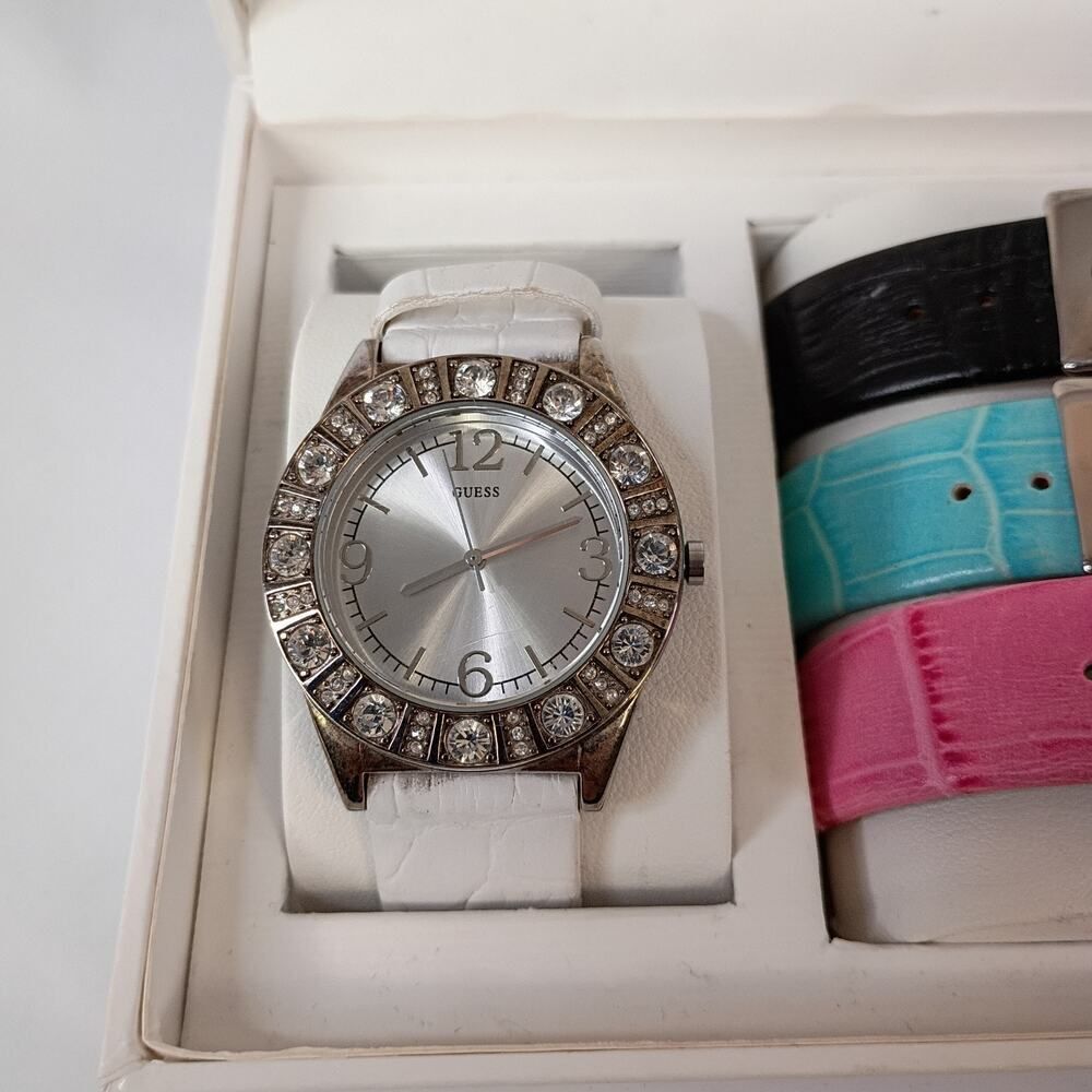 GUESS G98034L Women's Watch Set – Crystal Bezel + 4 Interchangeable Straps